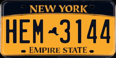 NY license plate HEM3144