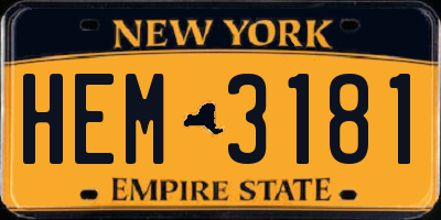 NY license plate HEM3181