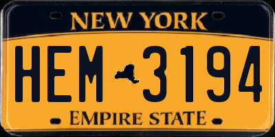 NY license plate HEM3194