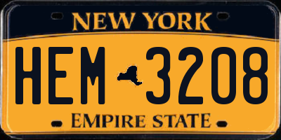 NY license plate HEM3208