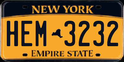 NY license plate HEM3232