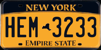 NY license plate HEM3233