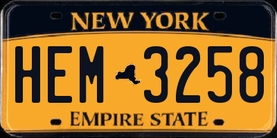 NY license plate HEM3258