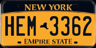 NY license plate HEM3362