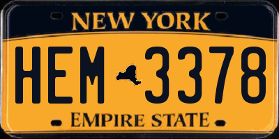 NY license plate HEM3378