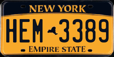 NY license plate HEM3389