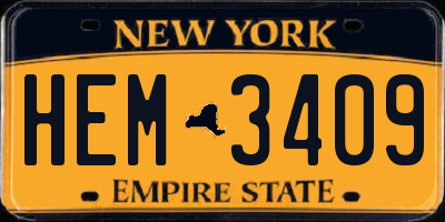 NY license plate HEM3409