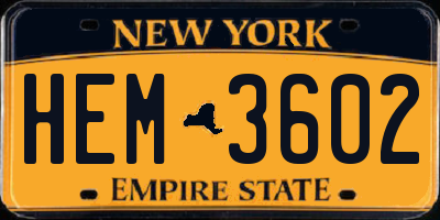 NY license plate HEM3602
