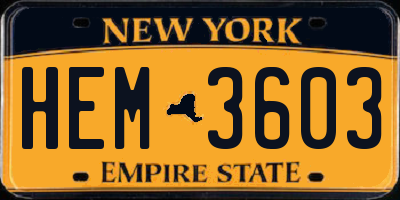 NY license plate HEM3603