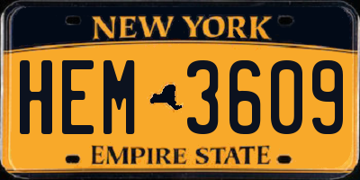 NY license plate HEM3609