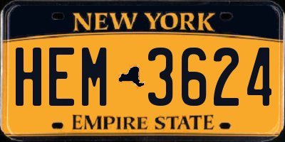 NY license plate HEM3624