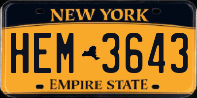 NY license plate HEM3643
