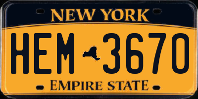 NY license plate HEM3670