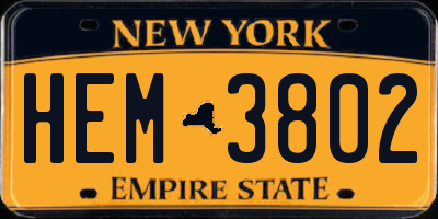 NY license plate HEM3802