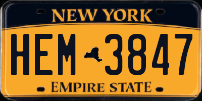 NY license plate HEM3847