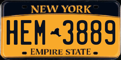 NY license plate HEM3889