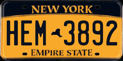 NY license plate HEM3892