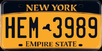NY license plate HEM3989