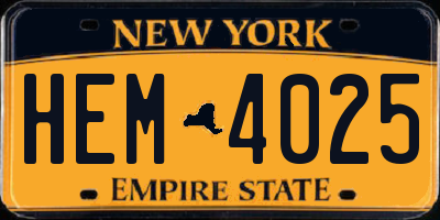NY license plate HEM4025