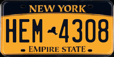 NY license plate HEM4308