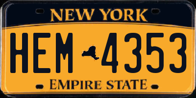 NY license plate HEM4353