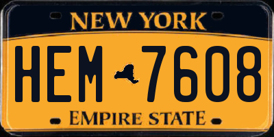 NY license plate HEM7608