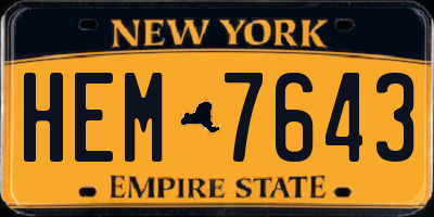 NY license plate HEM7643