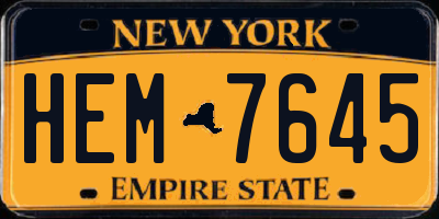 NY license plate HEM7645