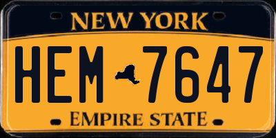 NY license plate HEM7647