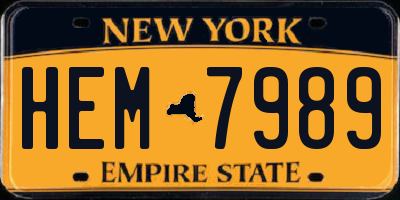 NY license plate HEM7989