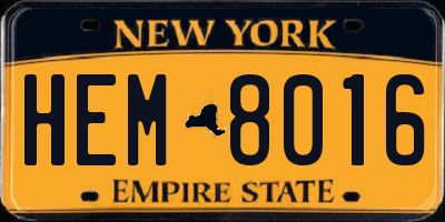 NY license plate HEM8016