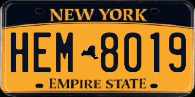 NY license plate HEM8019