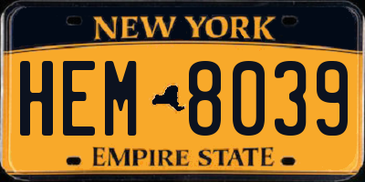 NY license plate HEM8039