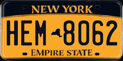 NY license plate HEM8062
