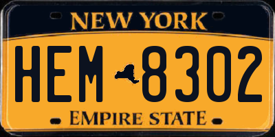 NY license plate HEM8302