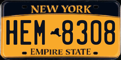 NY license plate HEM8308