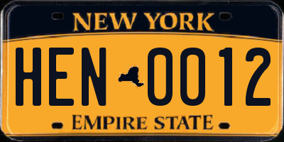 NY license plate HEN0012