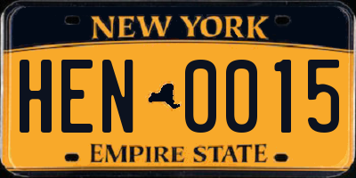 NY license plate HEN0015