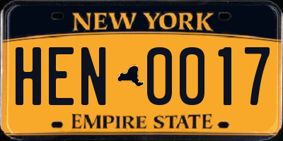 NY license plate HEN0017
