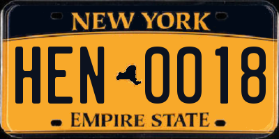 NY license plate HEN0018