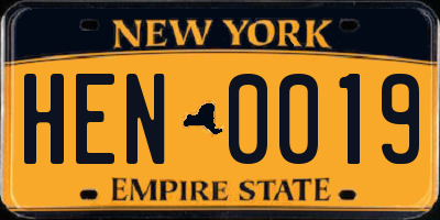 NY license plate HEN0019