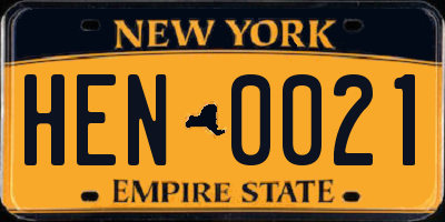 NY license plate HEN0021
