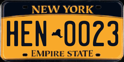 NY license plate HEN0023