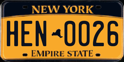 NY license plate HEN0026