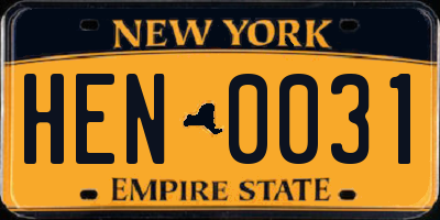 NY license plate HEN0031