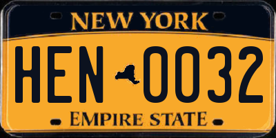 NY license plate HEN0032