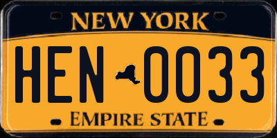 NY license plate HEN0033