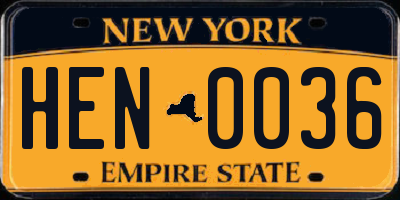 NY license plate HEN0036