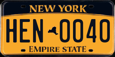 NY license plate HEN0040