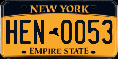 NY license plate HEN0053